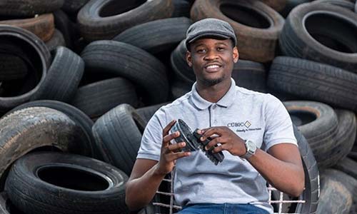 Young entrepreneur in South Africa sets up shoe polish business using recycled tire char
